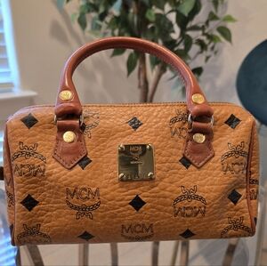 MCM Visetos Logo Mini Boston Bag PVC Leather  With Certificate Of Authenticity